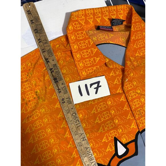 Vintage 90’s Y2K 48 Jeans USA 2XL Bulldog Orange Factory Button Shirt - Picture 3 of 9